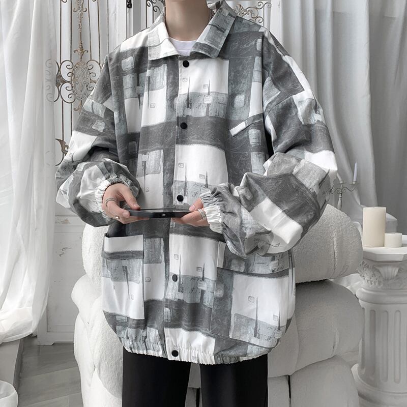 [Hyakuyakuge series] ★Jacket★ 3color outerwear unisex men's plaid pattern brown gray wine red