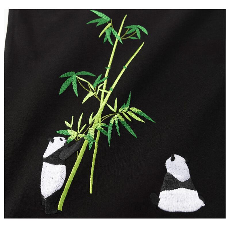 [JPYZ Series]★China style T-shirt★ Tops Unisex Men's Panda Embroidery Black Easy to match