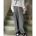 Load image into Gallery viewer, [Kumikumi Series] ★Casual Pants★ 2color Bottoms Trousers Casual Plaid Pattern Black Coffee Color Elastic Waist
