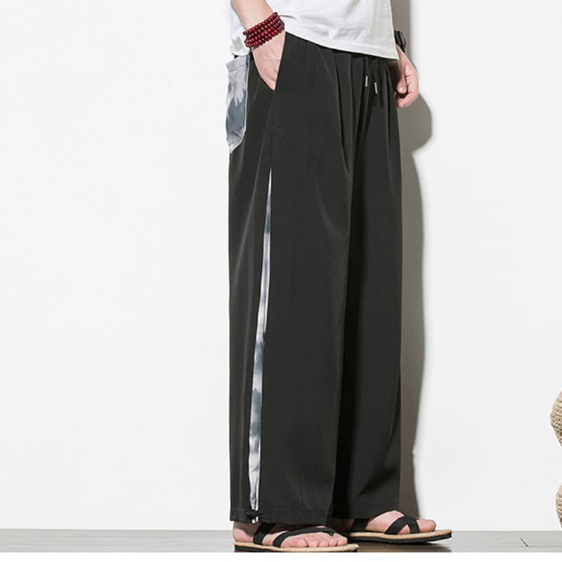 [Grass ink series] ★Chinese style pants★ 2 colors, black or white, men's gaucho pants, gaucho, ink print, loose fit