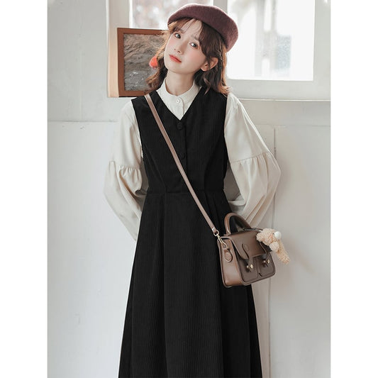 [Status series]★Setup★ 2color shirt + sleeveless dress Retro brown black