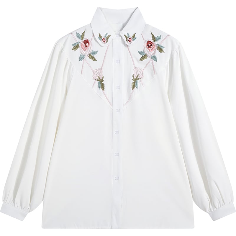 [ANAMONE STUDIO Series]★Shirt★ Tops Embroidery Rose Chiffon Spring/Summer Commuting Date Office SM