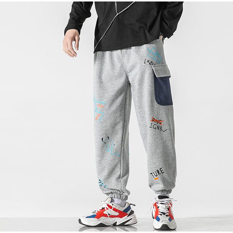 [BIGEMAN Series] ★Casual Pants★ 2color Quarter-length Bottoms Pants Unisex Men's Large Size Cartoon Black Gray