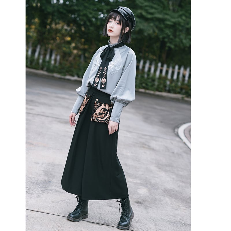 [Kogaisha---Monster Series] ★Chinese-style pants★ Gaucho pants, bottoms, easy to match, slimming, black, ML XL