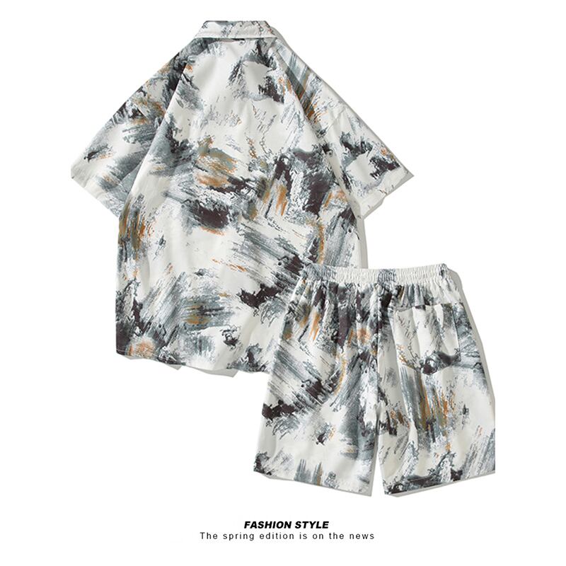 [TIANYI Series]★Setup★ Shirt + Shorts 3color Unisex Men's Large Size Oil Painting Style