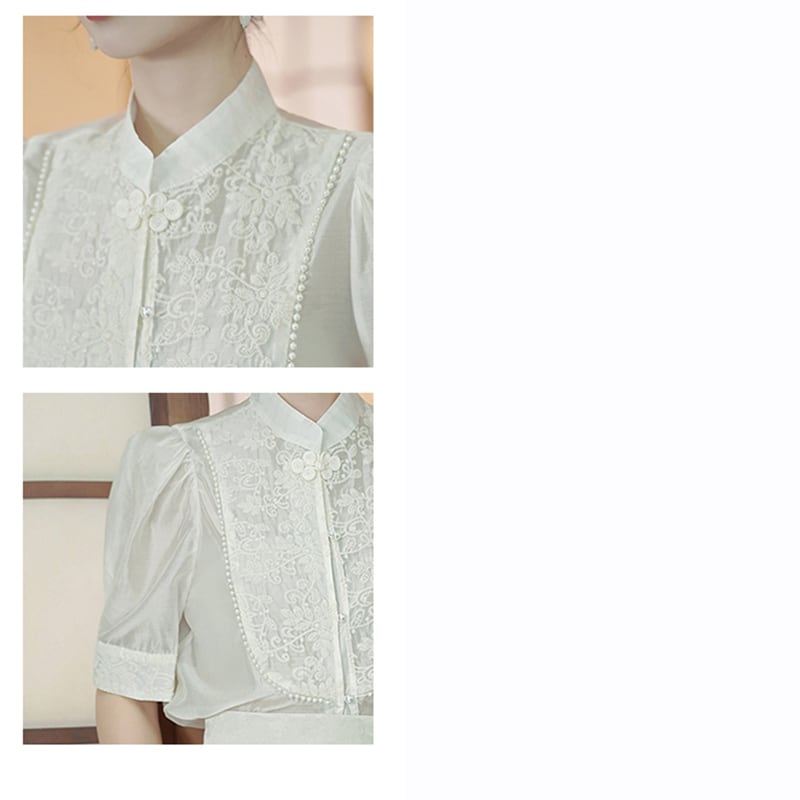 [BAIRIMENG Series] ★Chinese style shirt★ Short sleeve tops, summer clothes, improves temperament, improved Hanfu, Hanfu tops, commuting