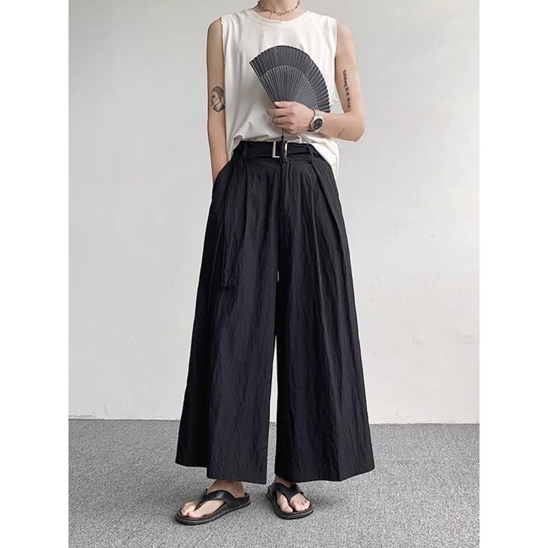 [DISHENHU Series]★China style trousers★Bottoms Gaucho pants Eight-quarter length Nine-quarter length Unisex Men's Black Black