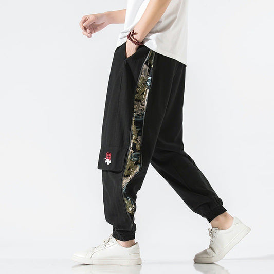 [Sumi Series]★China style pants★Bottoms Unisex Men's Large Size Black Black Switching