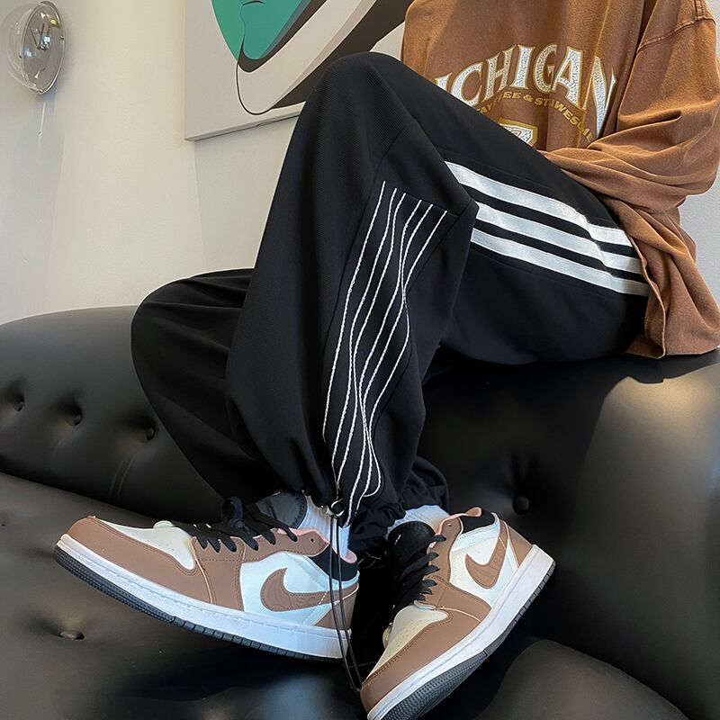 [KADISHOU Series] ★Casual Pants★ 2color Bottoms Vertical Striped Striped Pattern Unisex Men's Black White