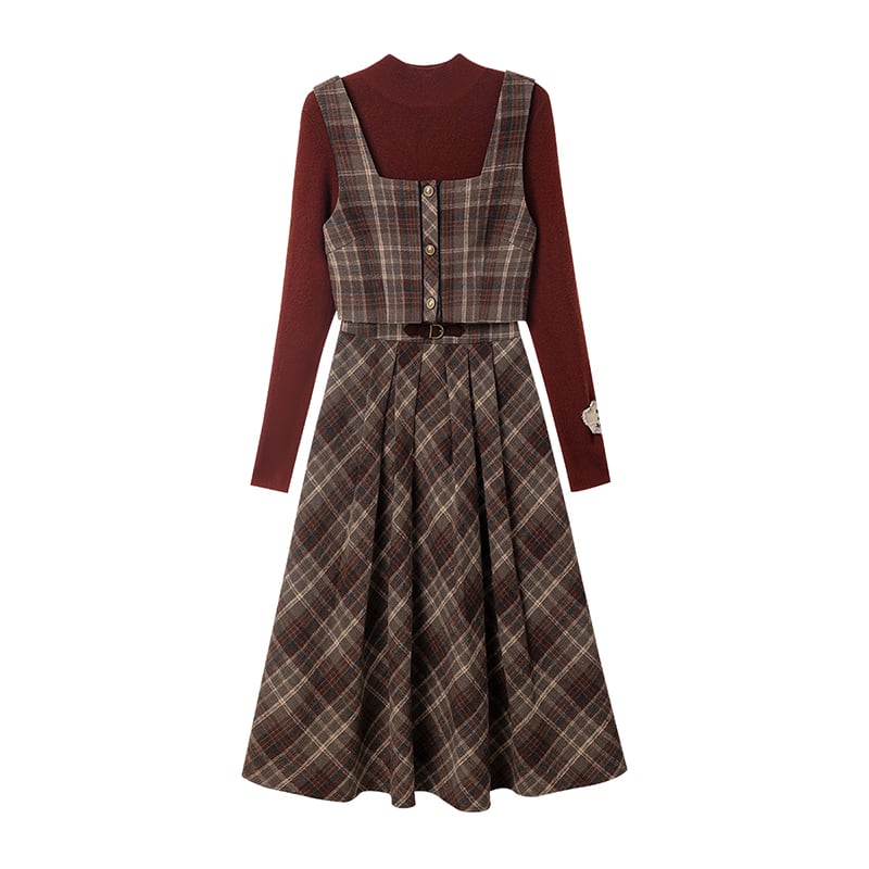 [Kiyi series]★Setup★Checked pattern vest + checked pattern skirt Retro cute Daterasha