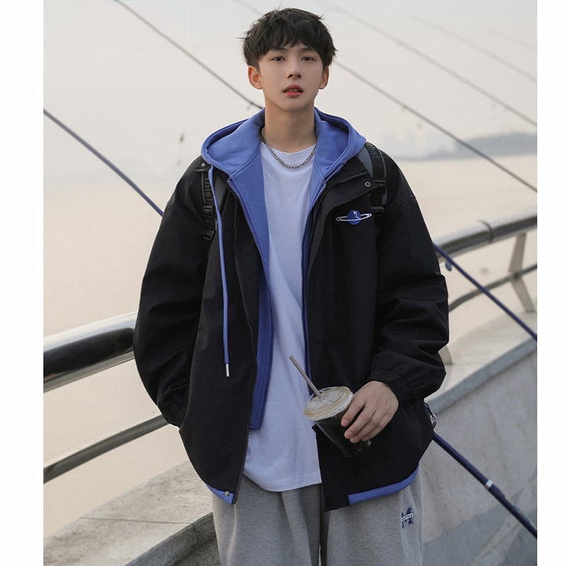 [MTY Series]★Jacket★ 3color Outerwear Unisex Men's Stylish Faux Layered Black Blue