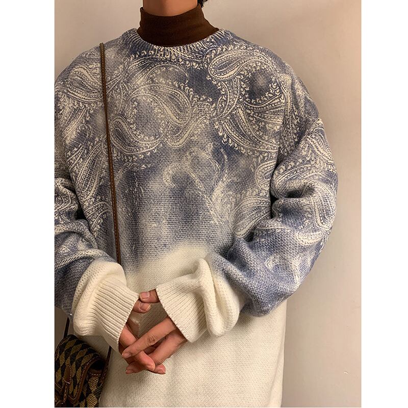 [ZHENNAN Series]★Sweater★ 3color Tops Unisex Men's Paisley Retro Large Size