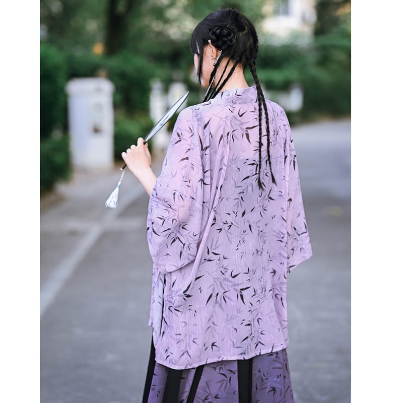 [Kokaisha --- Bamboo Series] ★China-style happi coat★ Thin outerwear Sun protection chiffon Original Purple