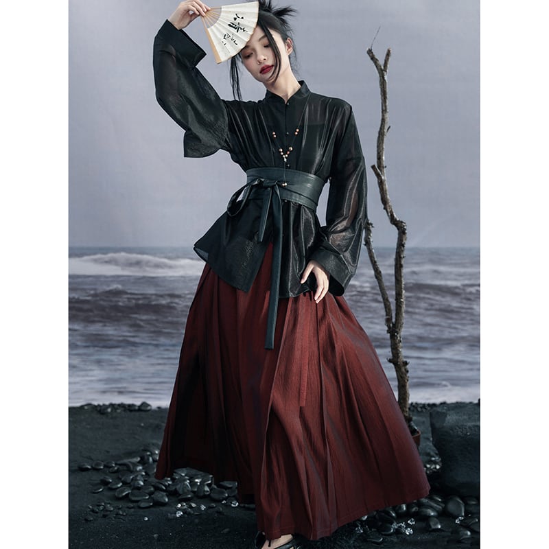 [Da Qinglong Shu Series] ★China style skirt★ Designed bottoms Hanfu skirt original wine red