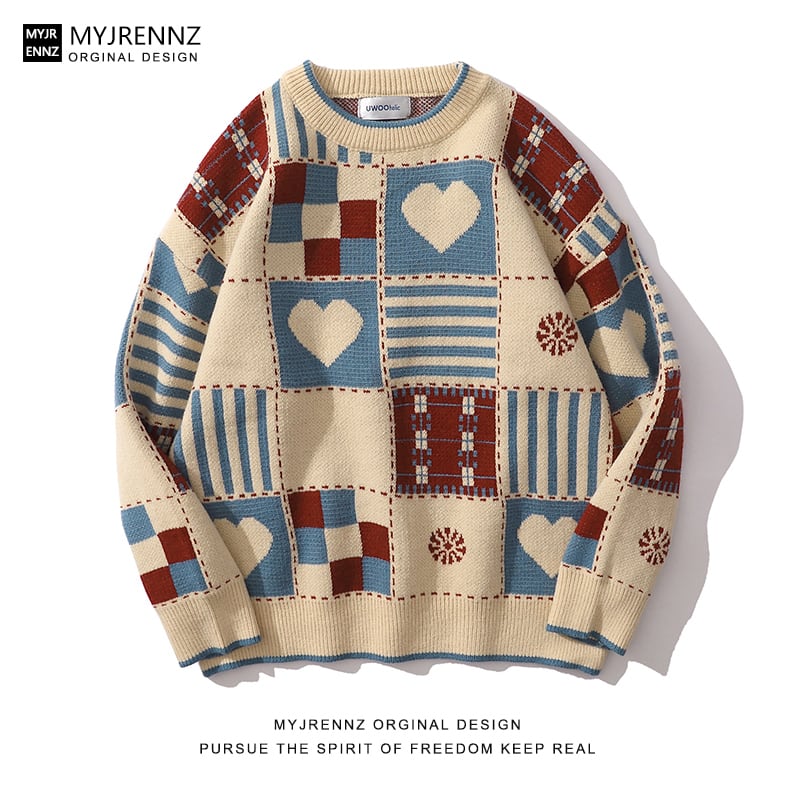 [MYJRENNZ Series] ★Sweater★ 2color Tops Christmas Unisex Men's Hat Plaid Pattern