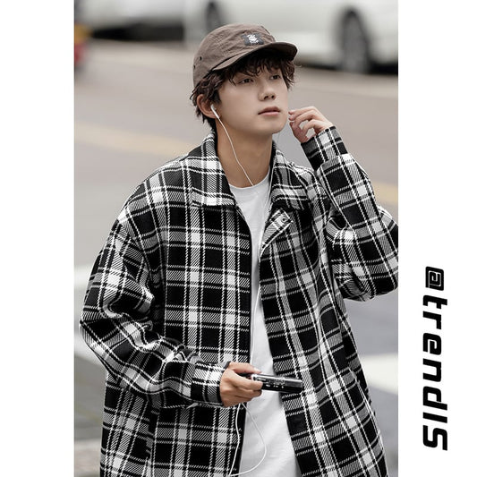 [BIGEMAN Series]★Jacket★ 2color outer plaid pattern unisex men's black white