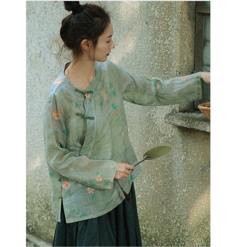 [MANMAN Series]★Chinese style shirt★ Tops, Chinese clothes, Tang clothes, floral pattern, retro, temperament-enhancing print