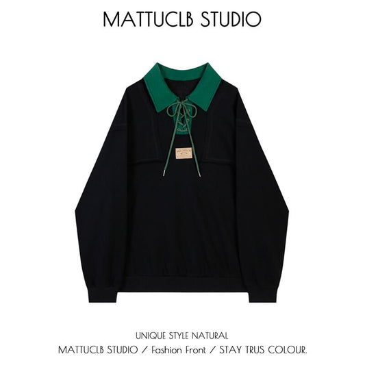 [MATTUCLB STUDIO Series] ★POLO Shirt★ Tops Unisex Men's Simple Casual Black Black