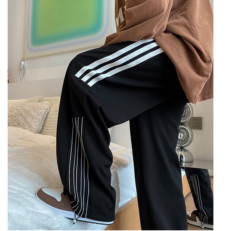 [KADISHOU Series] ★Casual Pants★ 2color Bottoms Vertical Striped Striped Pattern Unisex Men's Black White