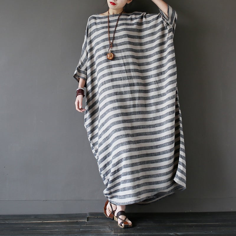 [LIANSHANG series] ★China style dress★ 3color loose body cover horizontal stripes striped pattern literary style