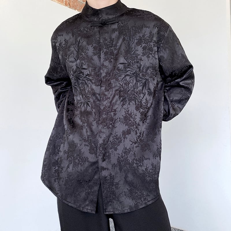 [Illustrated series] ★China style shirt★ 2color tops long sleeve shirt unisex men's bamboo pattern ML XL casual