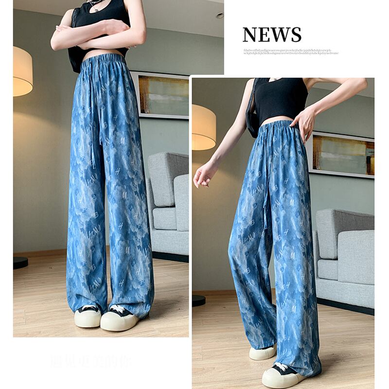 [FENGLIN Series] ★Casual Pants★ Bottoms Trousers Cool Blue Blue Slimming Alphabet