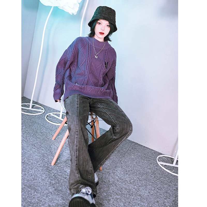 [Ancient monster---Swallow tail butterfly series] ★China style sweater★ Tops Embroidery Butterfly Purple Purple SML Casual