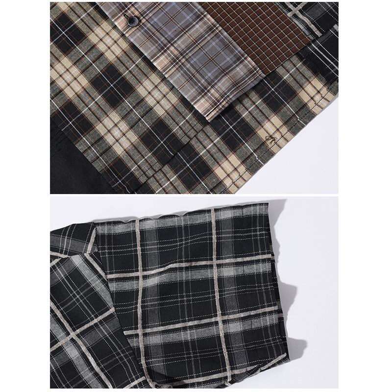 [BIGEMAN Series] ★Short sleeve shirt★ Tops, plaid pattern, unisex, men's, large size, switching