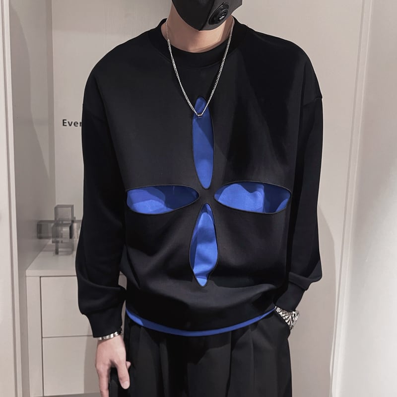 [BAYINGLI series] ★Tops★ Men's sweatshirt casual black black blue design