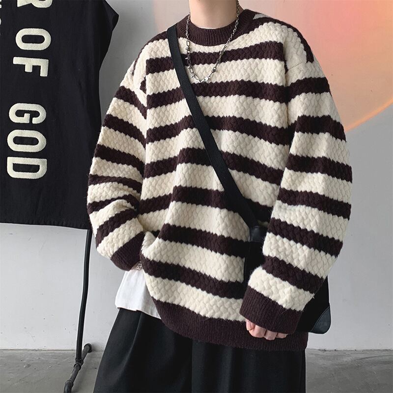 [Gyoshoen Series]★Sweater★ 4color knit tops Unisex Men's Horizontal striped pattern Casual Color scheme