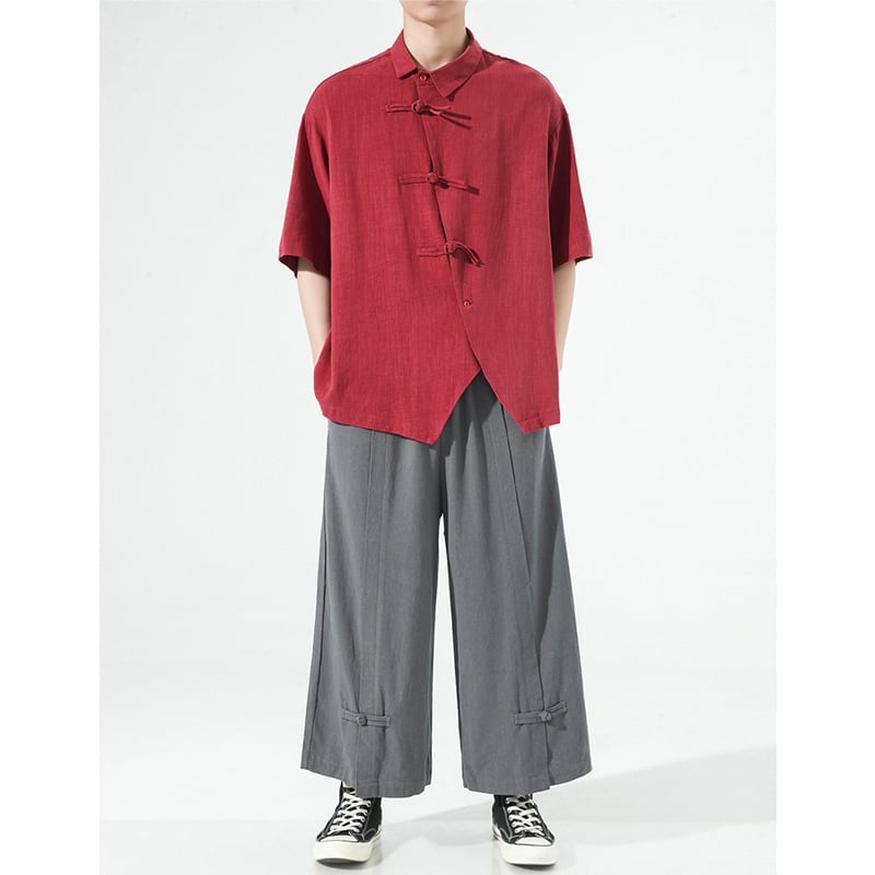 [MMstudios series]★China style shirt★ Tops 3color Unisex Men's Large size Plain Black Red