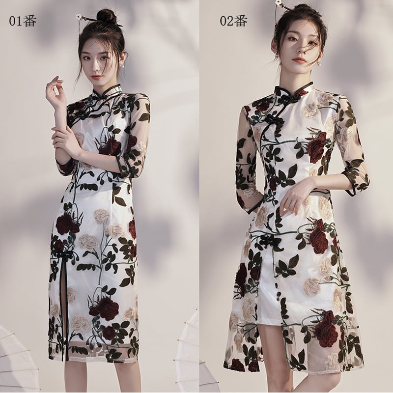 [Hatakashi family series] ★Cheongsam dress★ Coming-of-age ceremony dress Sexy embroidery dress Feminine