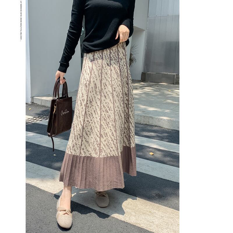 [Kaederin Series] ★Knit Skirt★ 3color Bottoms Slimming Elastic Waist Stylish Black Gray Light Brown