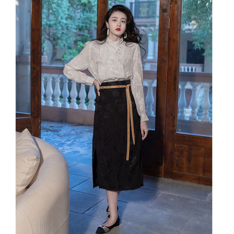 [Only you series]★China style setup, single item order★ Shirt or skirt, improves temperament, beige black