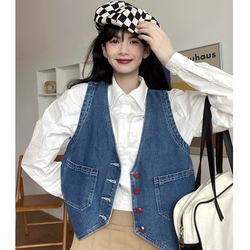 [KEKE Series] ★Vest★ Tops Denim Jeans Stylish Cute Button Hat Easy to match