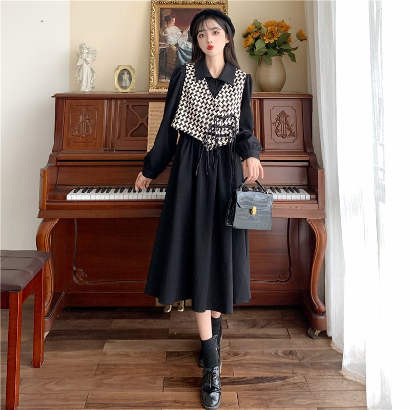 [JIGUJIGU series] ★Chinese style setup★ Large size black brown dress vest