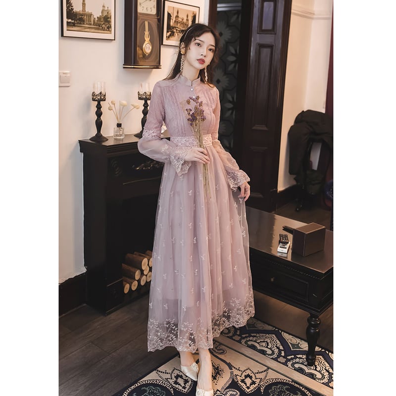 [Kasa no Castle Series]★China style dress★ Lace Princess Light Purple Long Sleeve Date Cute Retro