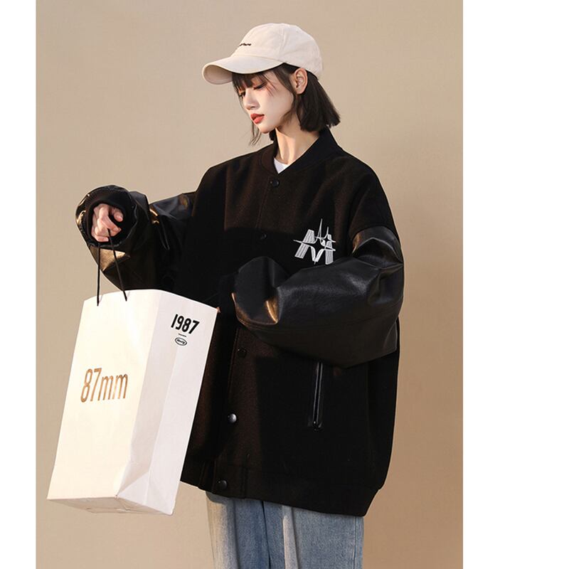 [FKZ Series] ★Jacket★ Stadium jacket unisex men's color scheme black black spring clothes cool ML XL 2XL 3XL