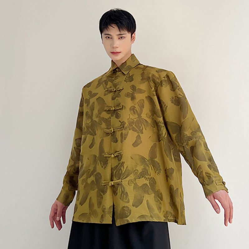 [Illustrated series] ★Chinese style shirt★ 2color floral pattern tops Chinese clothes easy to match ML XL casual