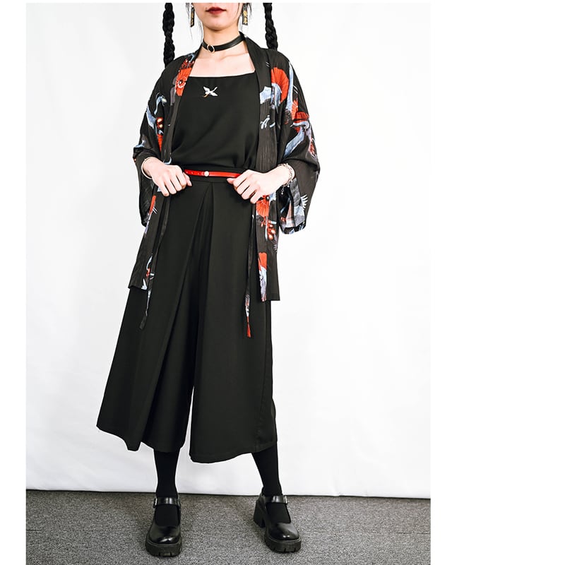 [Kokaisha---Kaikage Series]★China style pants★Bottoms Gaucho pants Plain slimming ML XL Black Black