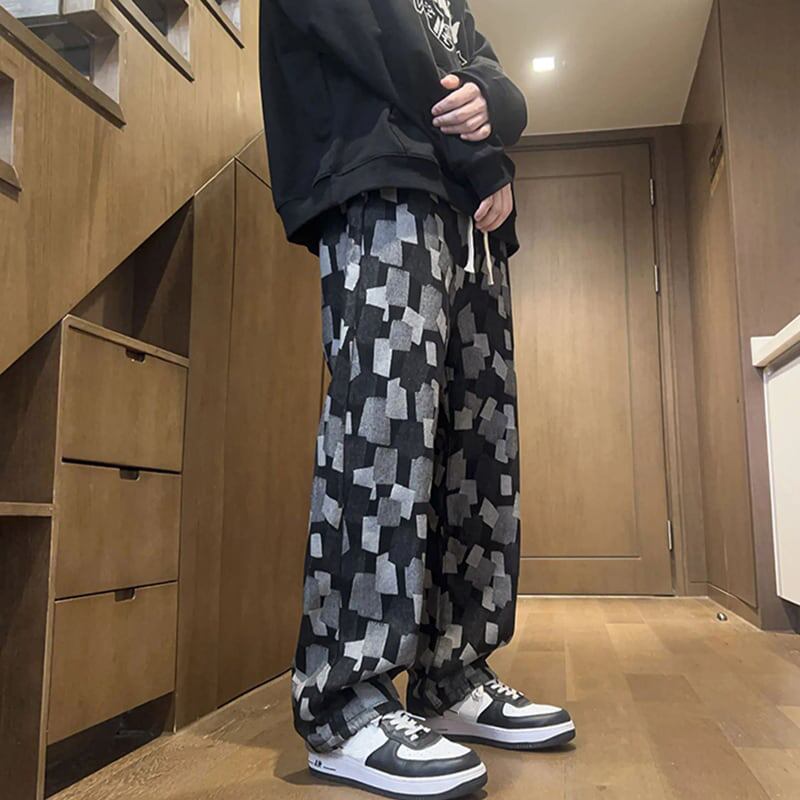 [SENSU Series]★Denim Pants★ 2color Brushed lining, thick, warm, plaid bottoms, pants, unisex, men's black blue