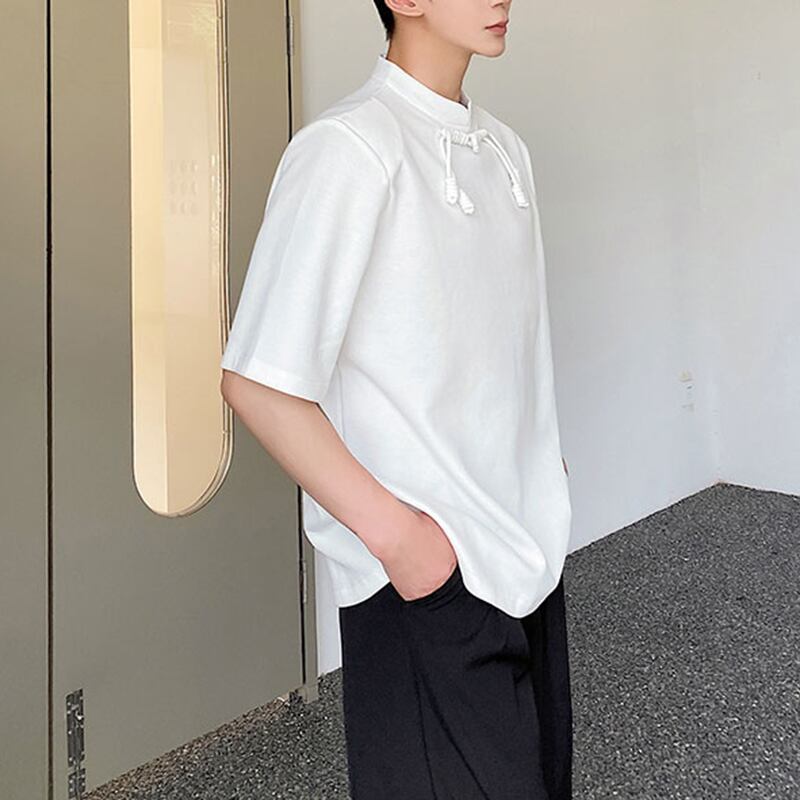 [ZHUIYI Series]★China style T-shirt★ 2color tops Chinese button unisex men's simple black white