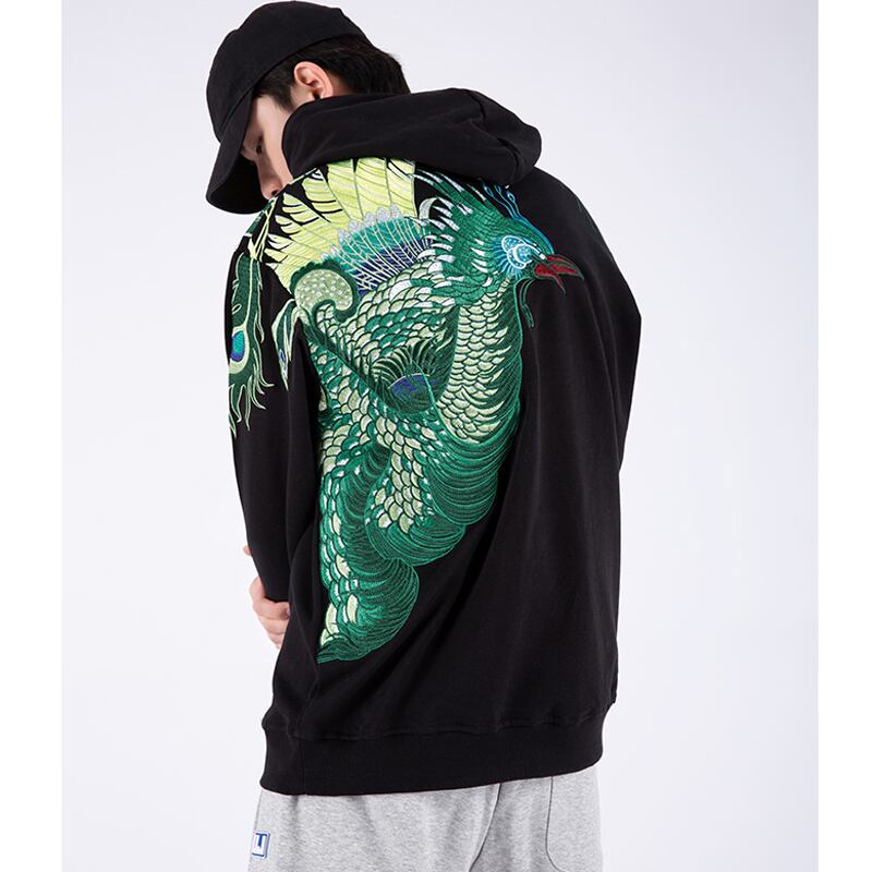 [Machiha clan series] ★Embroidery Chinese style hoodie★ 2color black or white peacock original cool