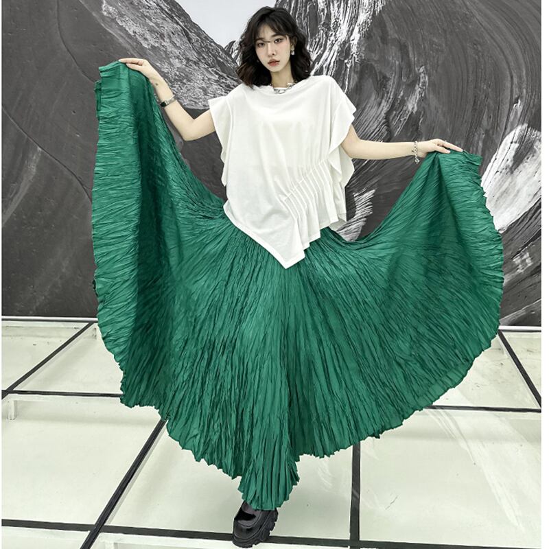 [YIDAO Series]★Skirt★ 3color Bottoms Green Gray Black Long Skirt Improves Temperament