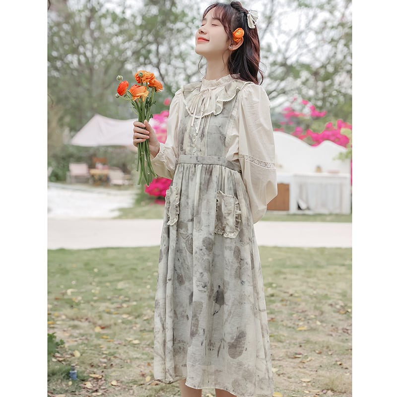 [Minami no Mori Series] ★Hanging Dress★ Sleeveless Women's Floral Pattern Office Lady Commuting Date Cute SML XL