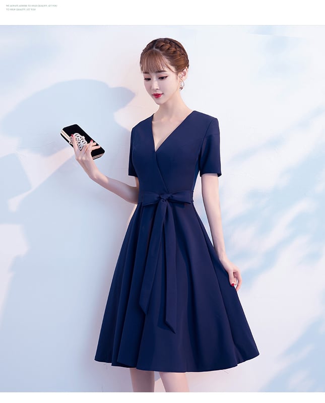 Party Dress One Piece Long Dress After-Party Wedding Concert Party Elegant V-neck Short Sleeve Long Length Plus Size XS SML XL 2XL 3XL Navy