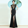 Load image into Gallery viewer, [Yukin Yumori Series] ★Cheongsam dress★ Mermaid line Improves temperament Maxi length Large size Sexy Black
