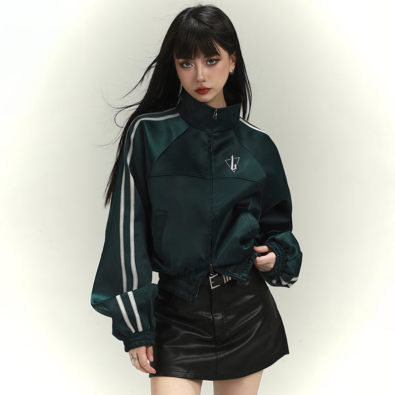 [LadyGhost Series] ★Outer★ Jacket Short Length Stadium Jumper Retro Green Green Easy to match