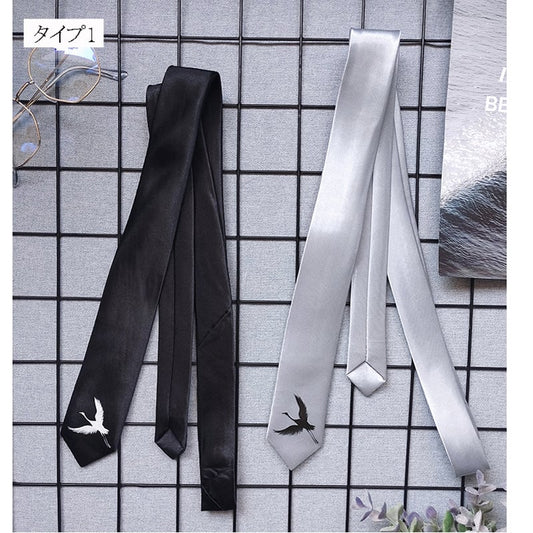 [Kuratakakoya Series] ★Tie★ 2color Black or Silver Crane Easy to match Accessories Casual