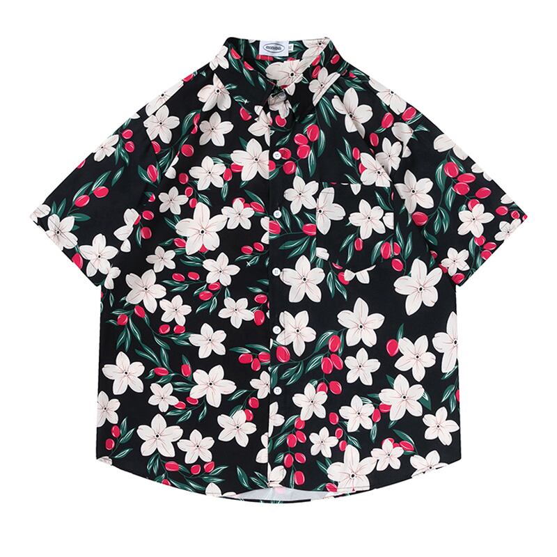 [TRAVEL ISSUANCE Series] ★Retro Shirt★ Floral Shirt 2color Blue or Black Print Unisex Men's Beach Travel Photography